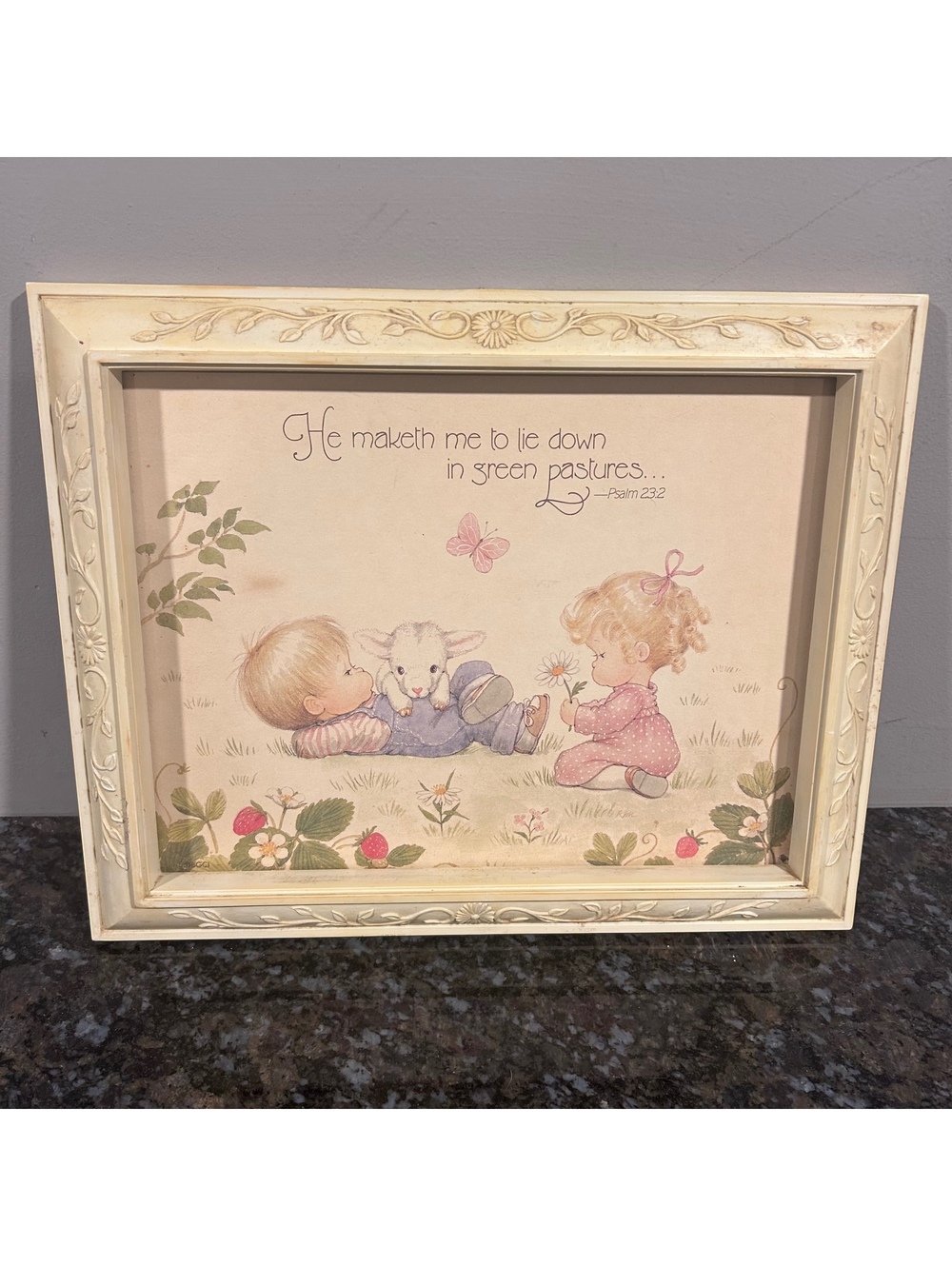 Vintage 80s Homco DGBCI Framed Print Nursery Psalm Children Bible Verses 8 x 10